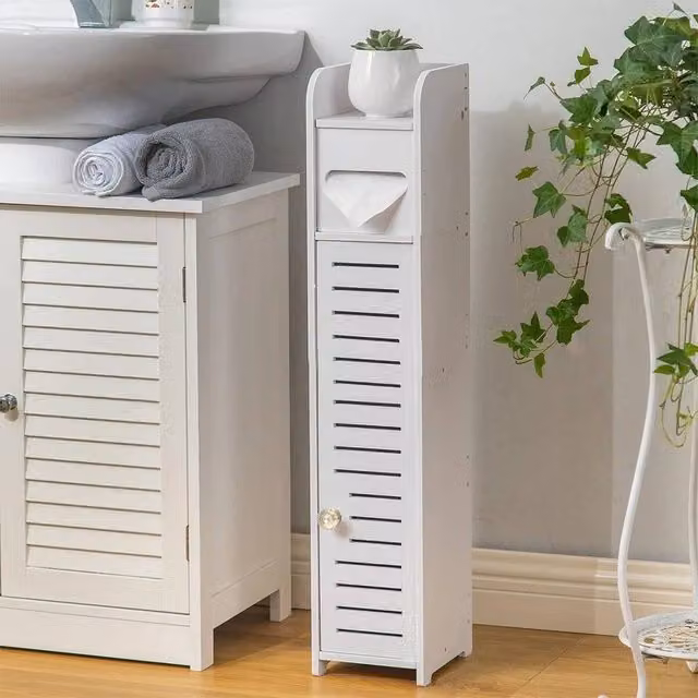 SPETLEK White Wooden Free Standing Toilet Paper Holder