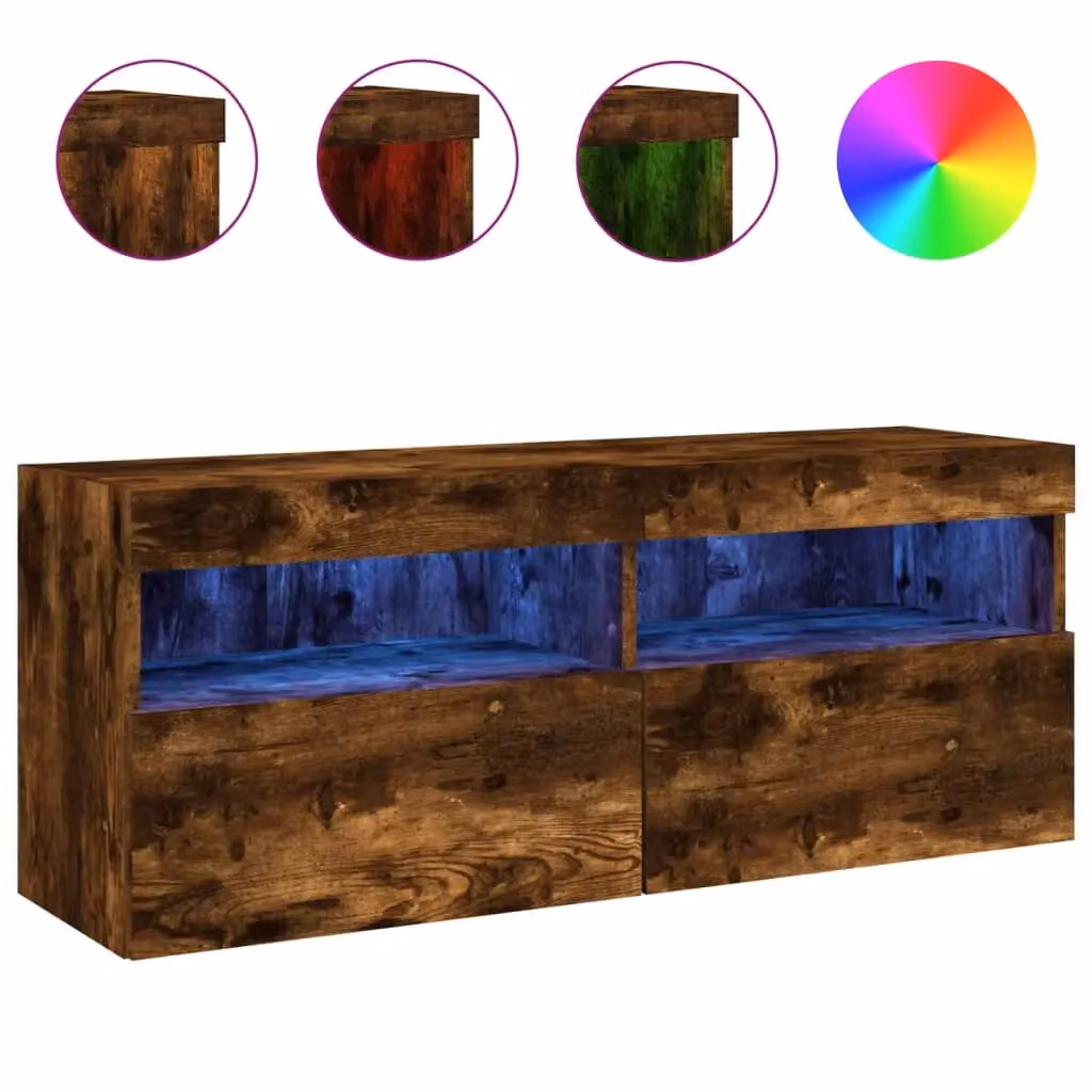 Berkfield Home Modern Wall Mounted TV Cabinet with Integrated LED Lights in Smoked Oak Brown, W/D/H: 100 x 40 x 40 cm – 2
