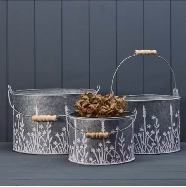 KDMD Meadow Design Buckets, Set of 3, Grey