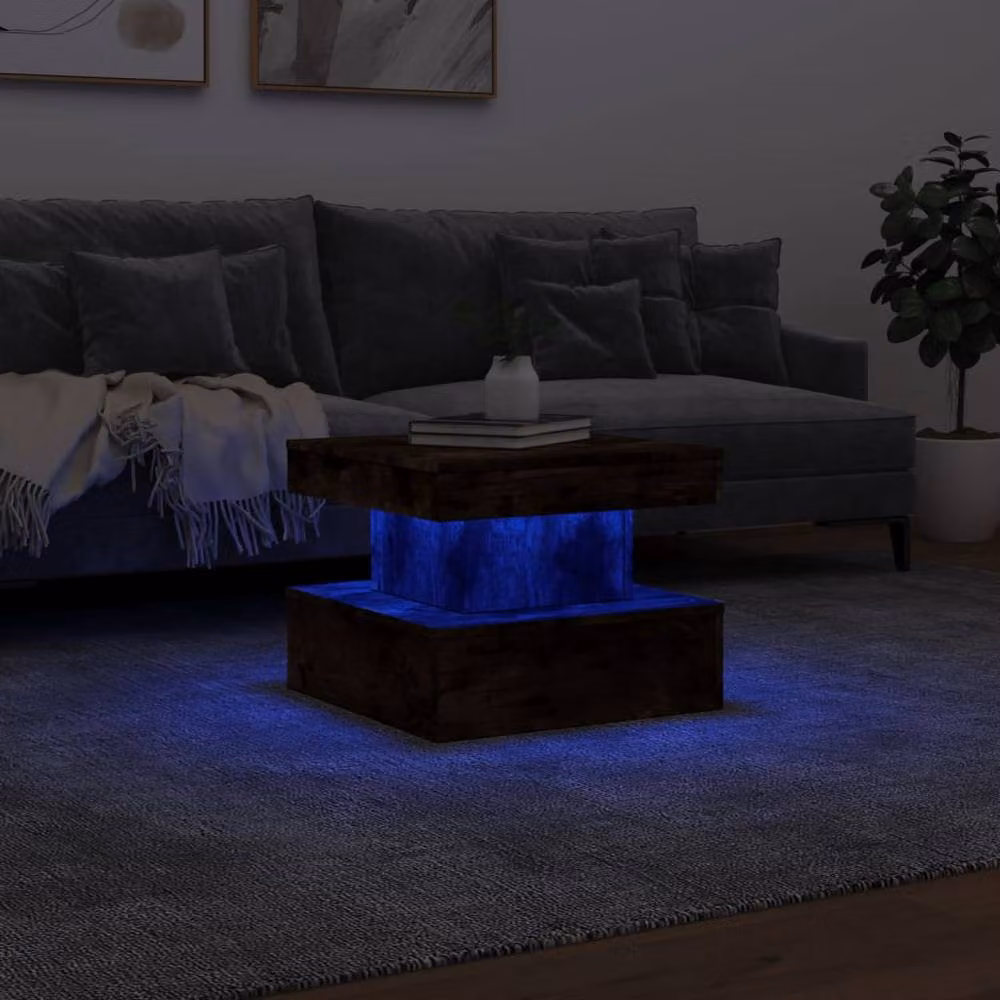 Berkfield Home Modern Square Coffee Table with LED Lights in Smoked Oak Brown, W/D/H: 50 x 50 x 40 cm – 5