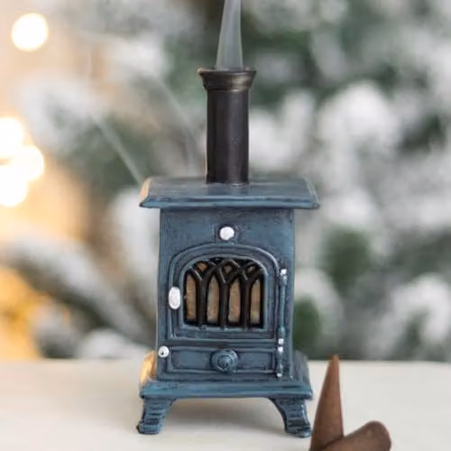 KDMD Rustic Ceramic Stove Shaped Incense Cone Burner in Petrol – 2