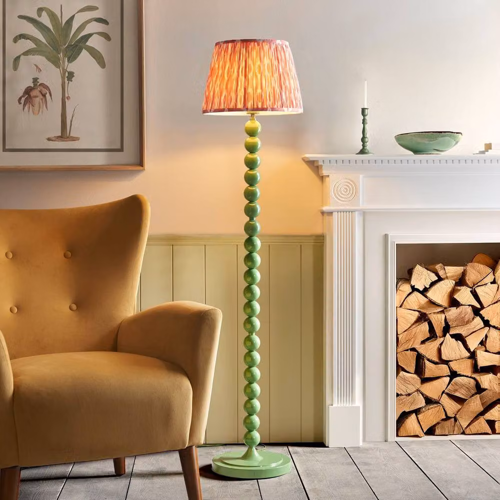 Netlighting Higgledy Gloss Green Floor Lamp with Pink Fabric Ikat Shade, 35 cm, E27 – 2