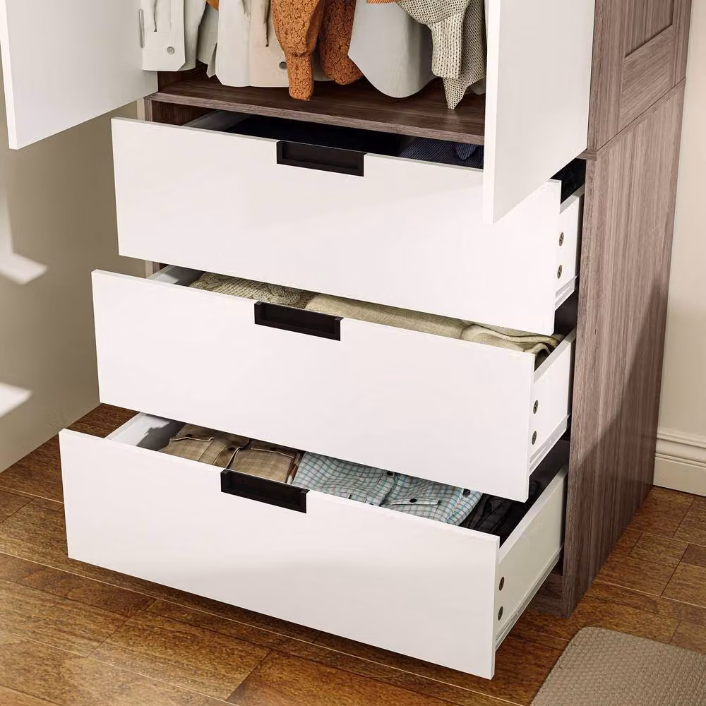 STILVORA Modern Wardrobe with 2 Hinged Doors and 3 Internal Drawers in Brown and White – 7