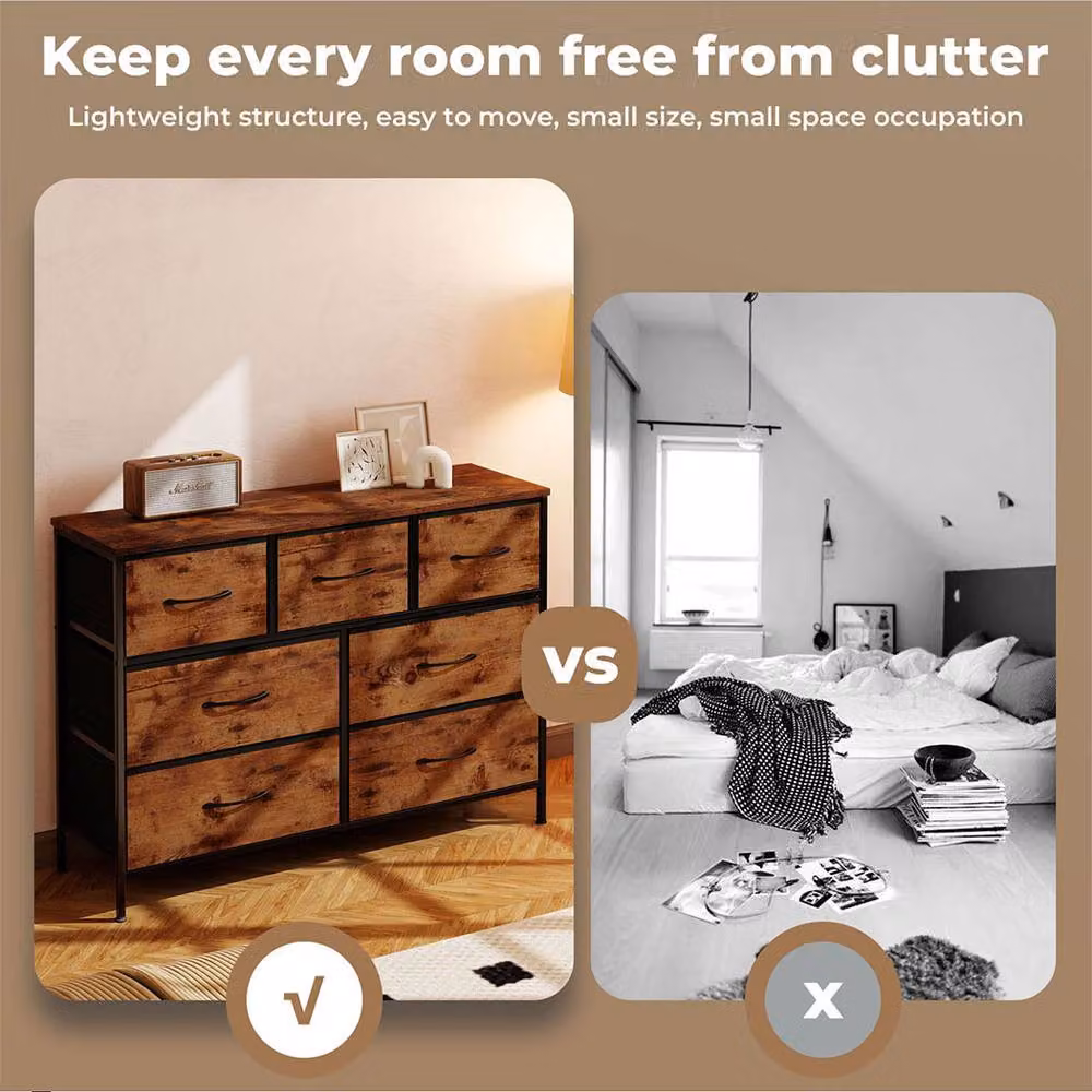 Levede 7 Drawer Fabric Chest of Drawers Storage Organiser in Brown – 3
