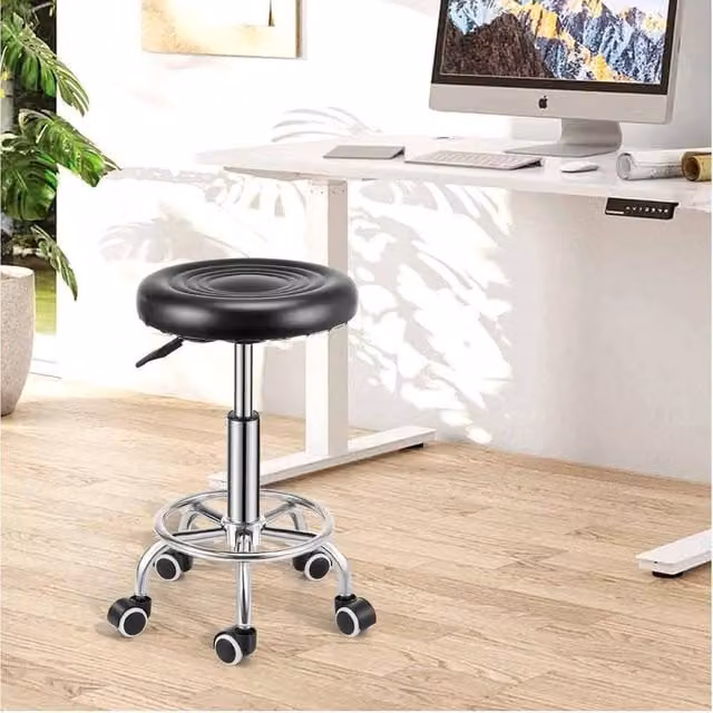 EONLION Black Synthetic Leather Modern Kitchen Bar Stool with Castors – 1