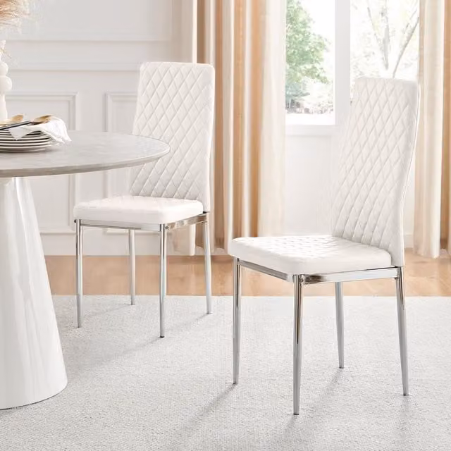 FurnitureboxUK Set of 6 Milan High Back Faux Leather Dining Chairs with Silver Chrome Metal Legs in White