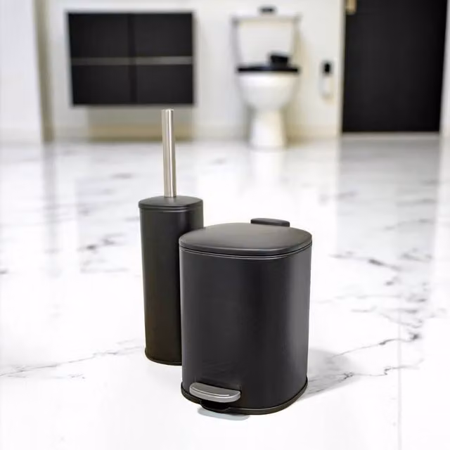 Showerdrape Capri 3L Freestanding Pedal Bin and Toilet Brush Set in Black or White