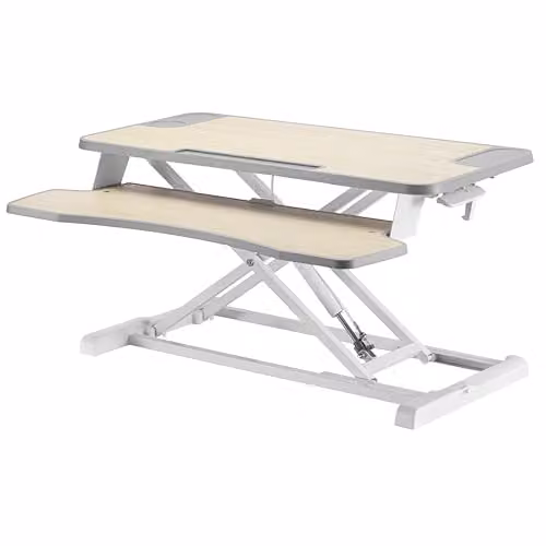 Properav Mobile Two Tier Stand Up Desk Converter Workstation with Gas Spring Height Adjustment and Keyboard Tray, White