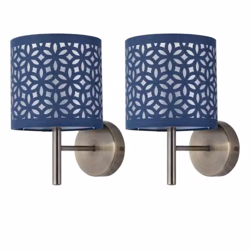 First Choice Lighting Brea Set of 2 Antique Brass Wall Lights with Blue Fabric Shades – 5