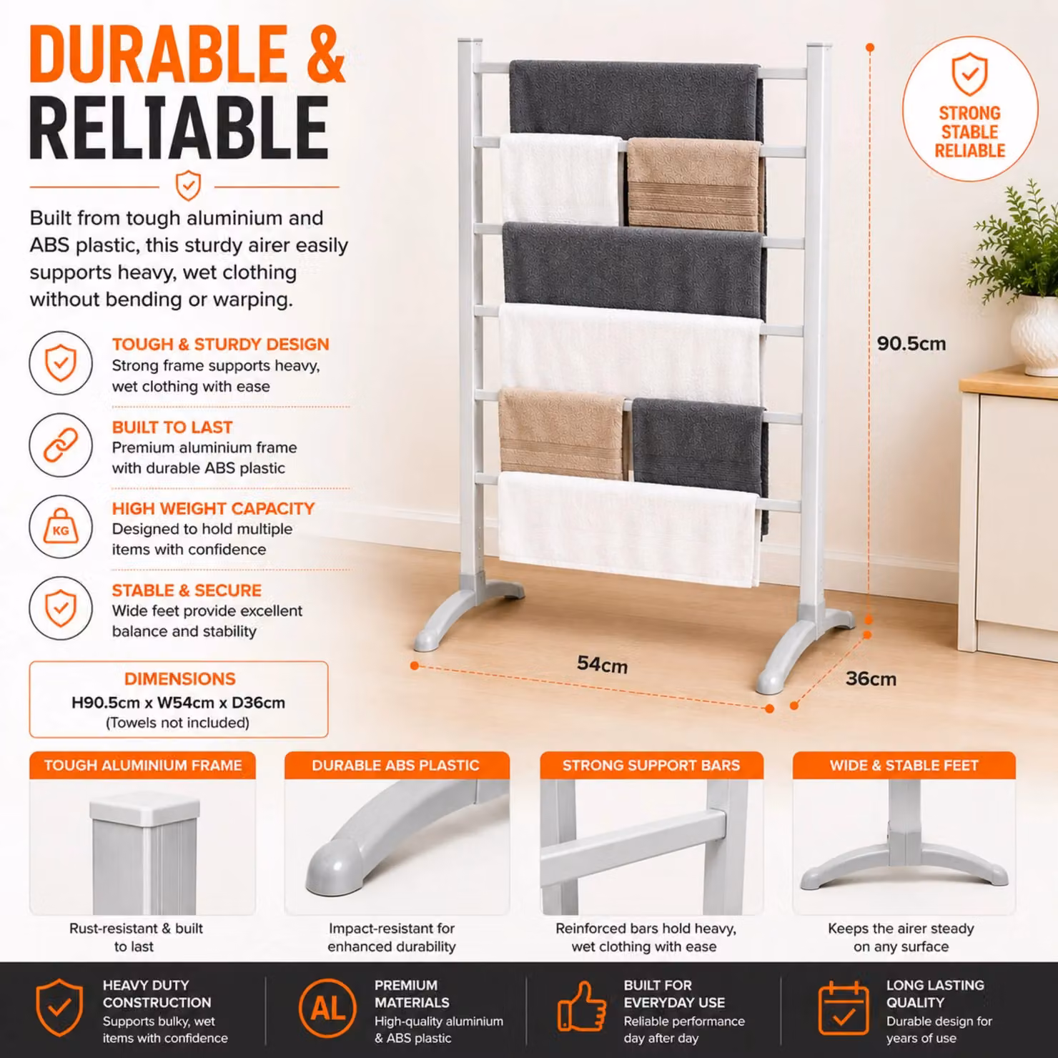 Homefront Free Standing Electric Heated Clothes Airer and Towel Rail in Silver – 2