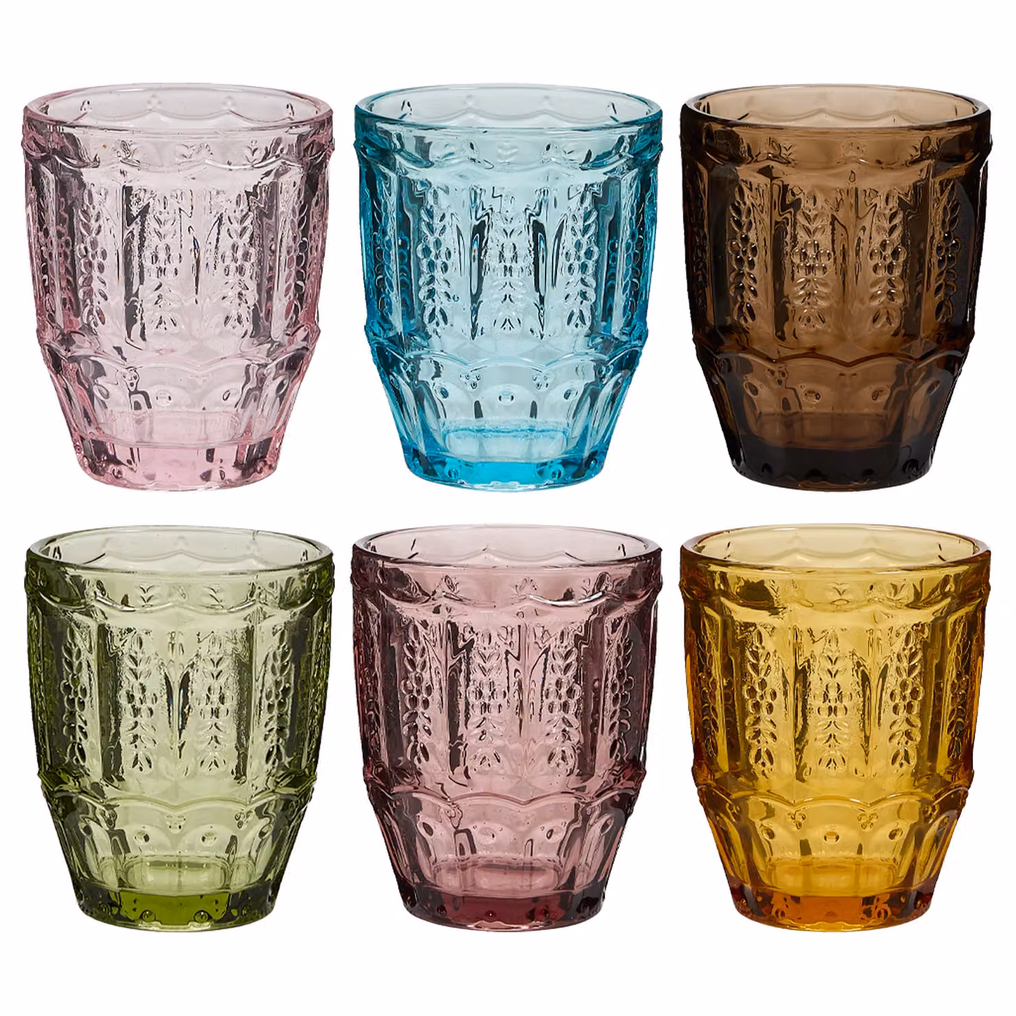 Dibor Roselle Set of 6 Multicolour Embossed Floral Glass Tumblers, 280ml per glass – 2
