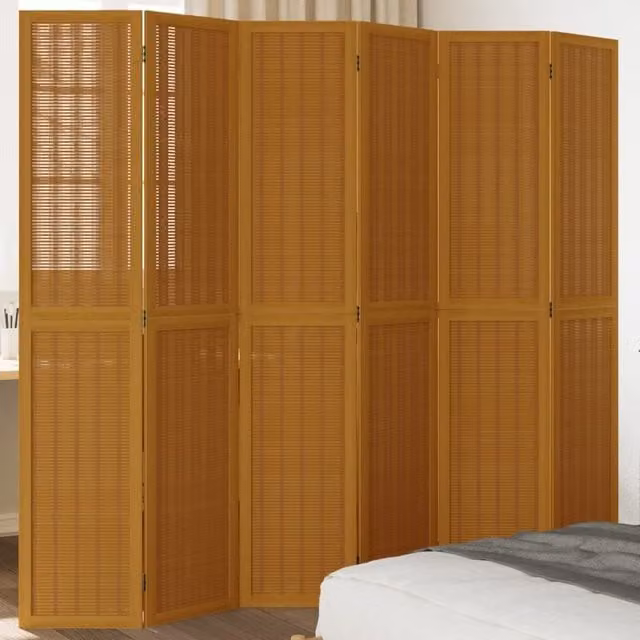 Berkfield Home 6-Panel Brown Solid Wood Paulownia Room Divider