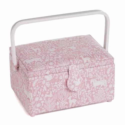 Hobby Gift Sewing Box Forest Frolic in Pink with Handles