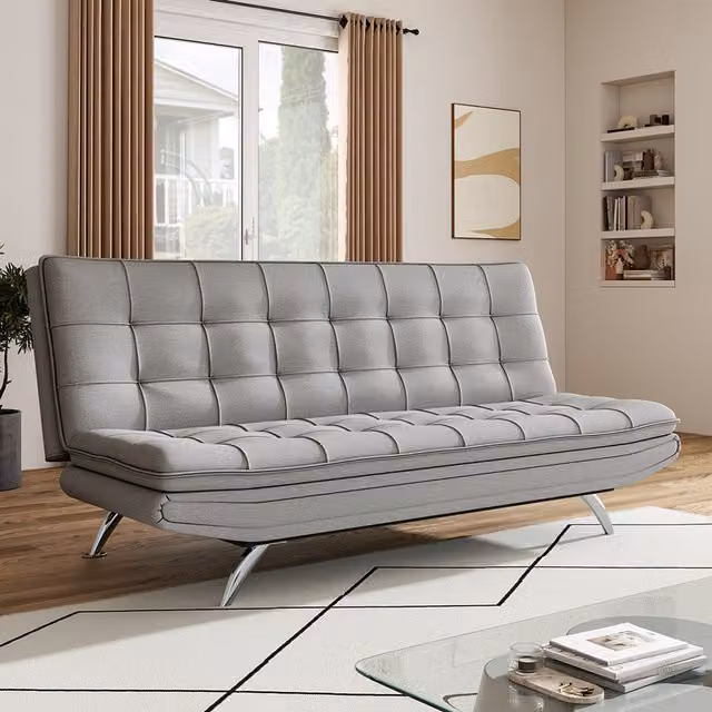 Livingandhome Grey Fabric 3-Seater Click-Clack Convertible Sofa Bed