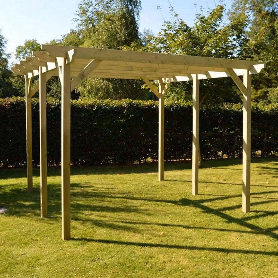 Rutland County Garden Furniture Ltd 6 Post Wood Garden Pergola in Rustic Brown and Light Green, W: 720 cm, D: 420 cm, H: 270 cm – 2