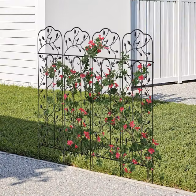 Livingandhome Set of 2 Black Metal Garden Trellis Climber Supports, Height: 42 cm