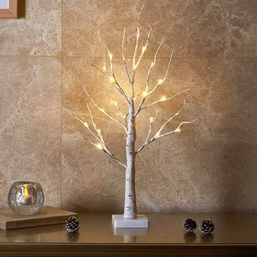 Smartbies Pack of 2 White Birch Twig Christmas Trees with 24 LED Lights, Height: 60 cm – 1