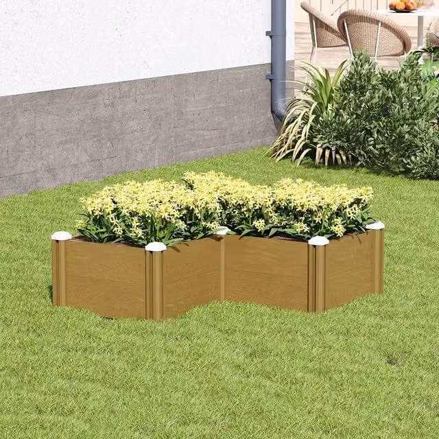 Living and Home Brown L-Shape Raised Garden Bed Planter in Plastic Wood-Grain – 1