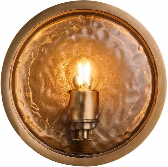 Industville Bulkhead Round Wall Light for Outdoor and Bathroom Use in Gold/Brass with Transparent Glass – 1