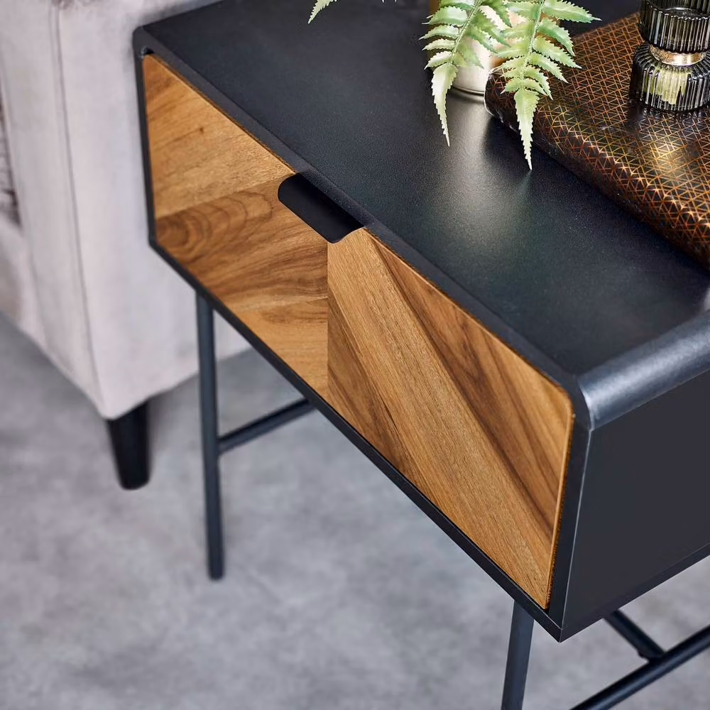 Cheshire Strathmore 1 Drawer Lamp Table in Black and Natural Wood – 4