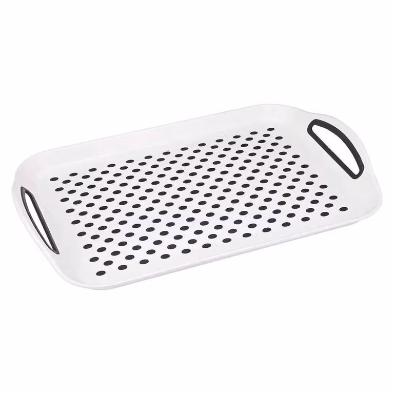 KORVIXA Set of 3 Rectangular Plastic Serving Trays with Non-Slip Rubber Grip in Grey, White and Black