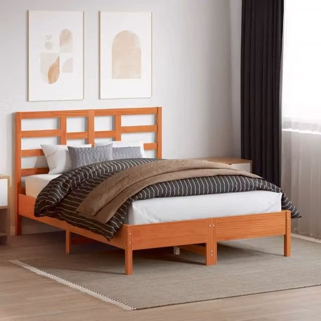 Berkfield Home Solid Wood Pine Headboard in Wax Brown, Width: 135 cm