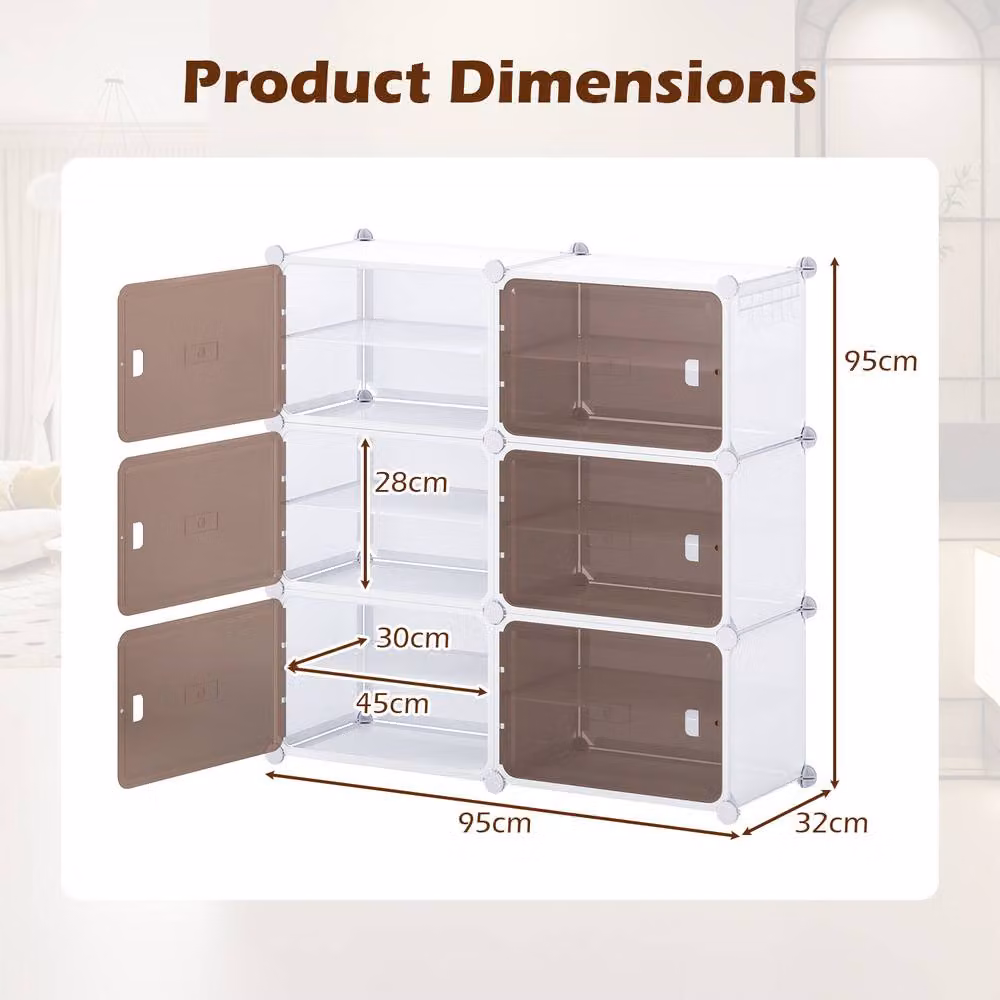Gymax 6-Tier White Plastic Shoe Cabinet with Hinged Doors and Removable Shelves for 24 Pairs – 2