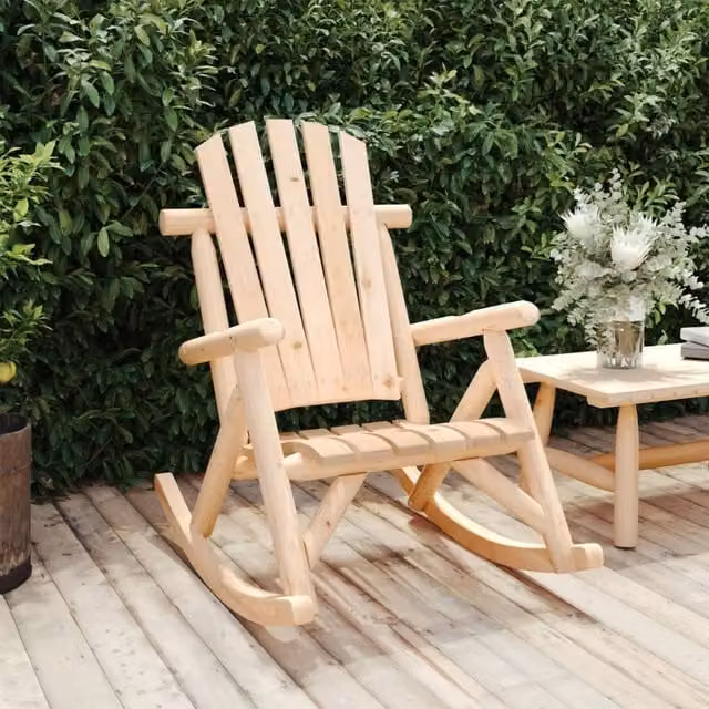 Berkfield Home Garden Rocking Chair in Natural Solid Spruce Wood, W/D/H: 69 x 96 x 101 cm