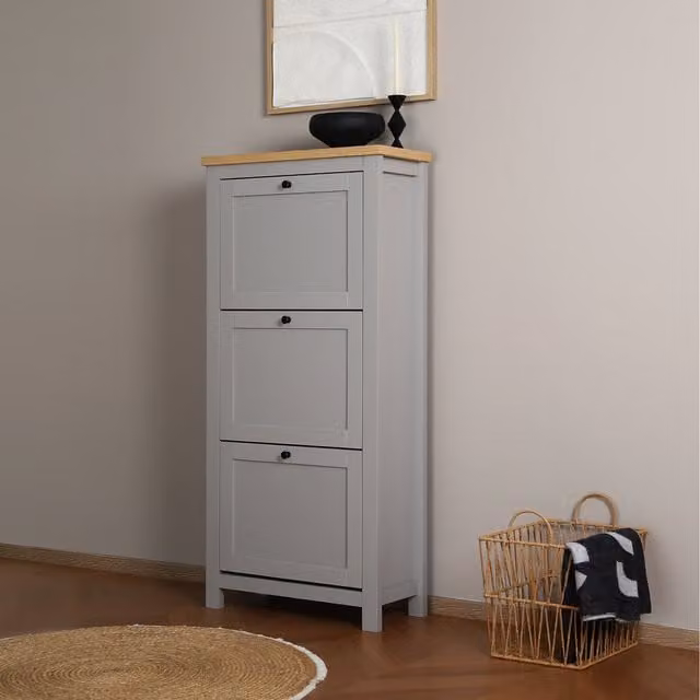 Home Garden Direct Wiltshire Grey Modern Shoe Cabinet Storage with Wood-effect Top
