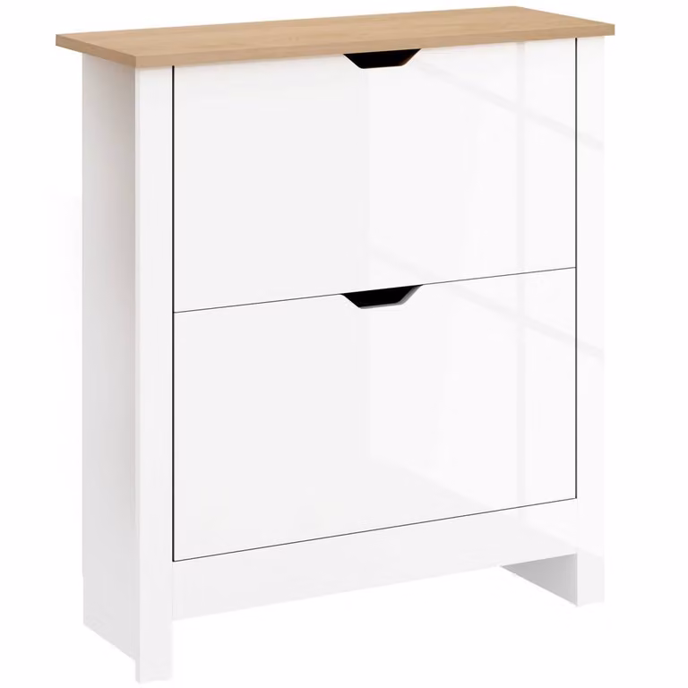 Wyld Haus Sakeno Slim High Gloss White Shoe Cabinet with 2 Tilting Compartments