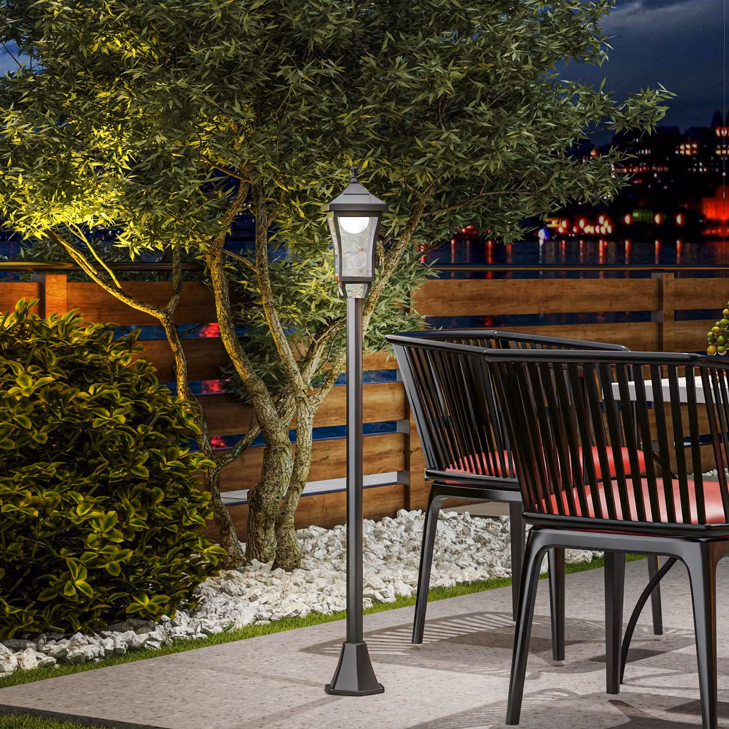 Outsunny Solar LED Garden Post Light, Waterproof IP44 Outdoor Lantern in Black with Cool White Light, Height: 130 cm – 2