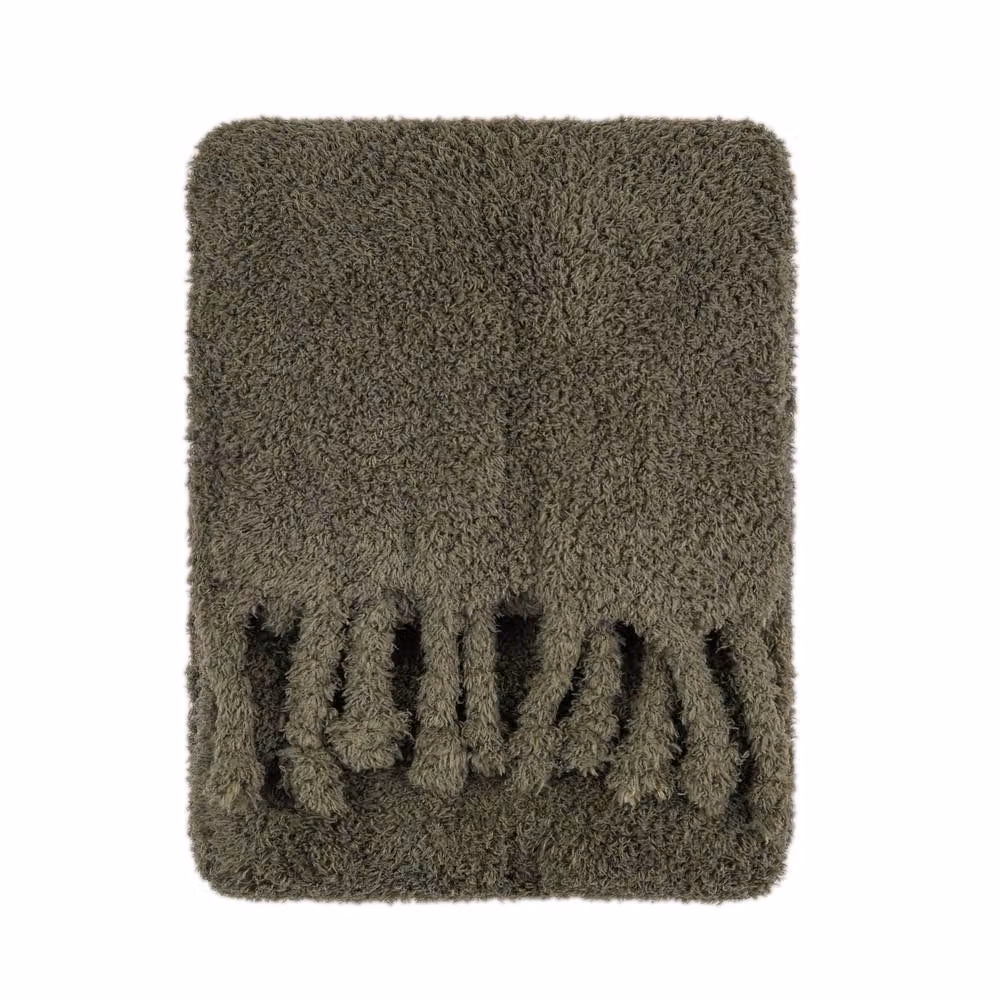 Furn Harlan Borg Sherpa Tasselled Fleece Throw in Green, W: 140 cm, D: 180 cm – 2
