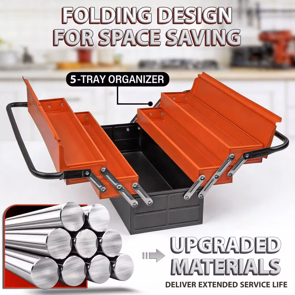 Crystals Heavy Duty Metal Cantilever 5 Tray Toolbox in Red – 5