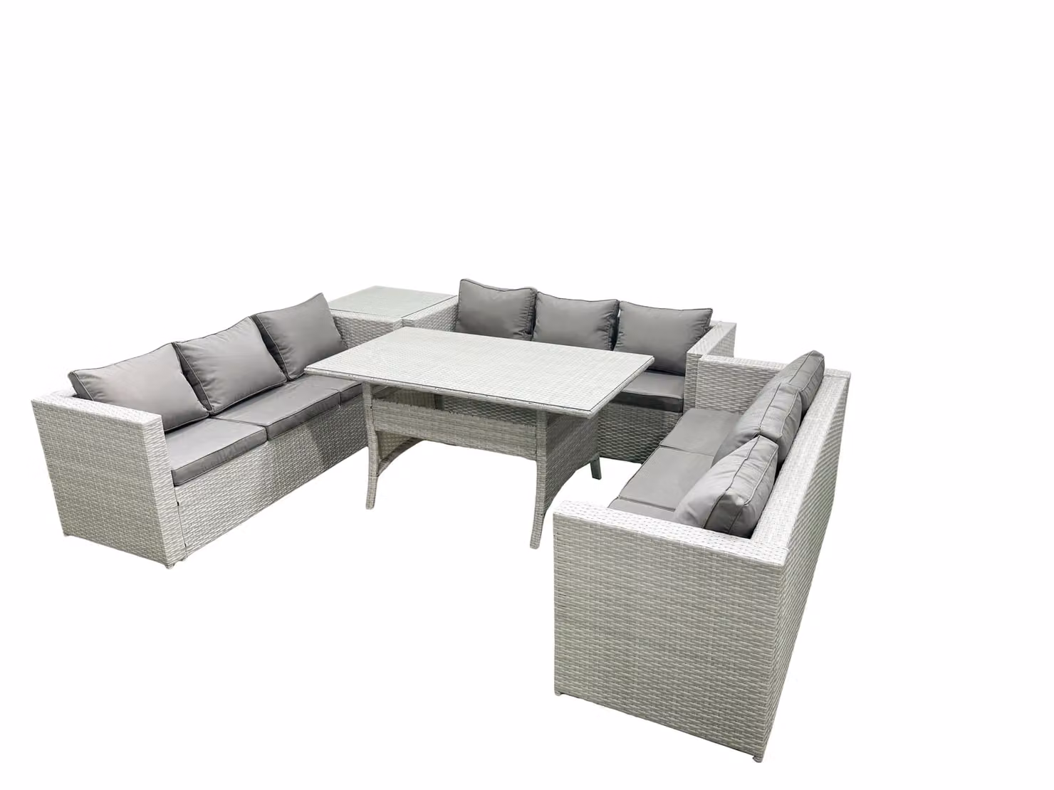 Fimous 9 Seater Rattan Garden Furniture Set with Rectangular Dining Table and Side Table in Light Grey – 2