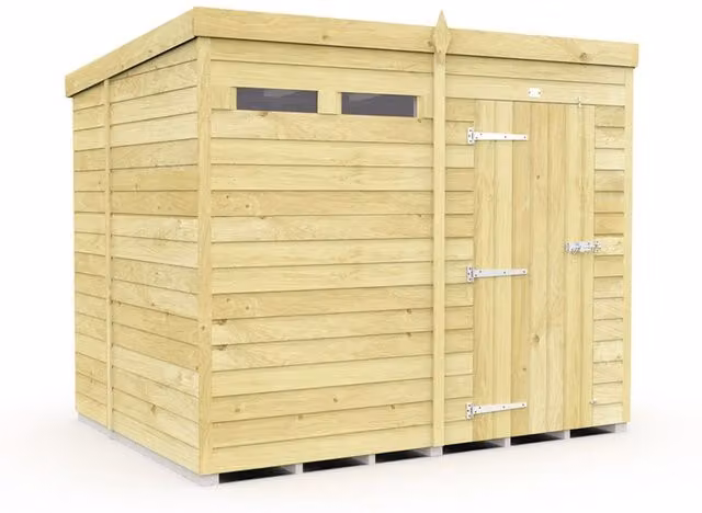 Buttercup Farm Pent Security Wood Shed with Single Door, Brown, L178 x W243 x H201 cm – 1