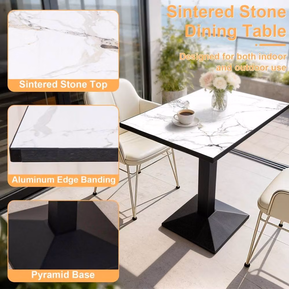 Havendro Modern Rectangular Ceramic and Metal Bistro Table in White and Black, W/D/H: 60 x 30 x 78 cm – 3