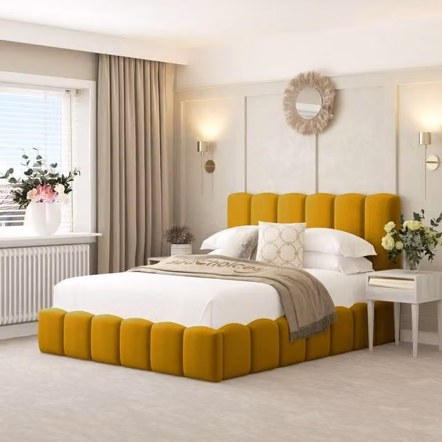 Bed Choices Mayfair Upholstered Bubble Bed Frame in Yellow Velvet, Size: King (W: 180 cm, D: 200 cm)