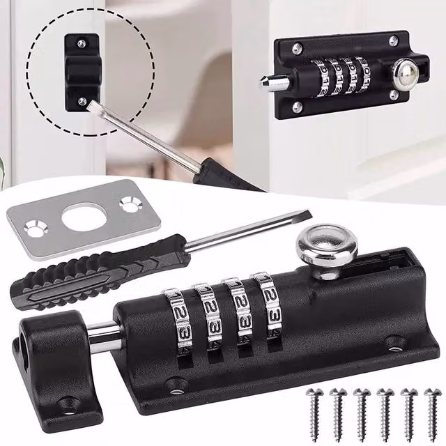 SPETLEK 4-Digit Combination Slide Latch Door Lock in Black Stainless Steel