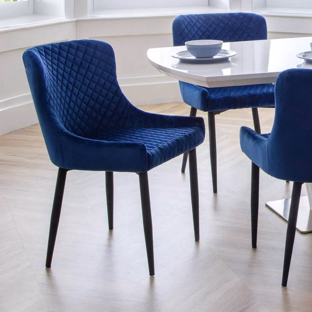 Cheshire Cromwell Set of 2 Modern Blue Velvet Dining Chairs – 4