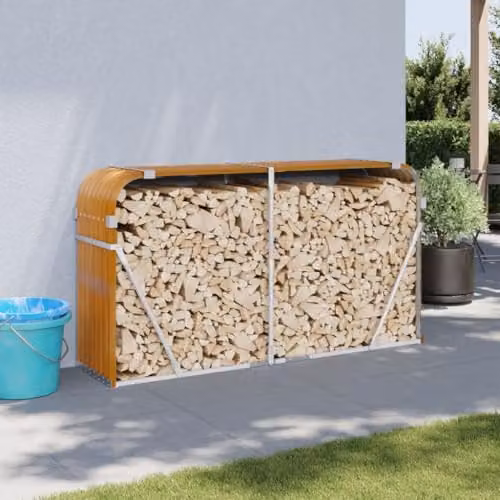 vidaXL Log Holder in Wood Look, Galvanised Steel, W: 180 cm, D: 45 cm, H: 100 cm – 2