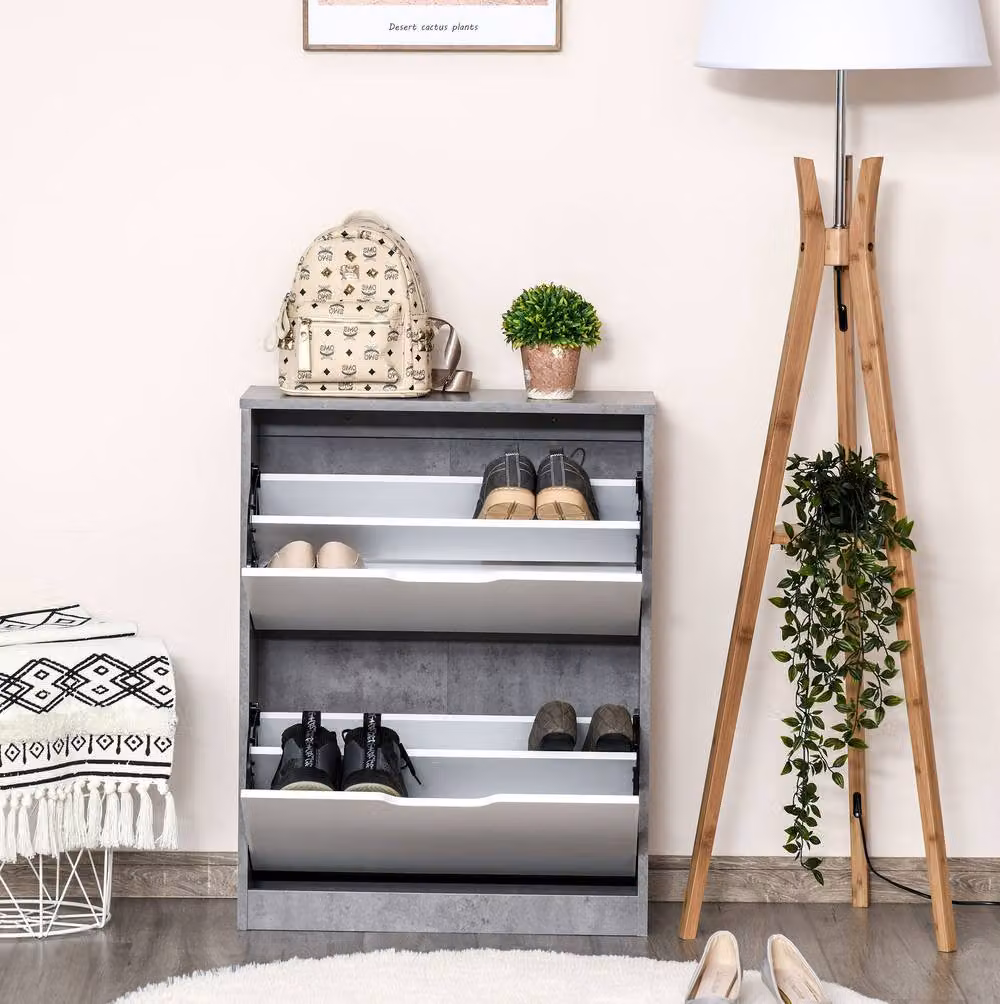 STILVORA Modern Grey Shoe Cabinet with 2 Internal Drawers and Adjustable Flat Shelves – 1