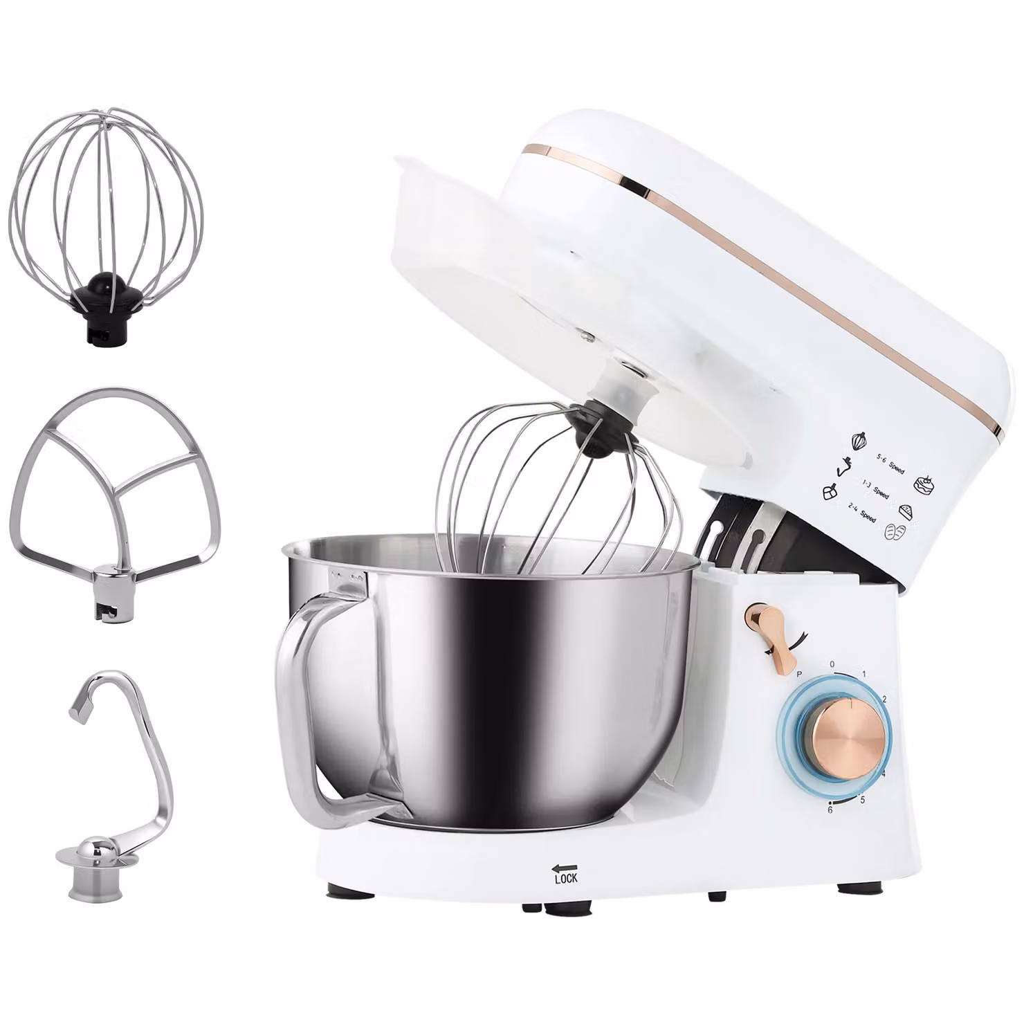 HOMCOM 5L Electric Stand Mixer with Stainless Steel Bowl and Dough Hook in White – 2