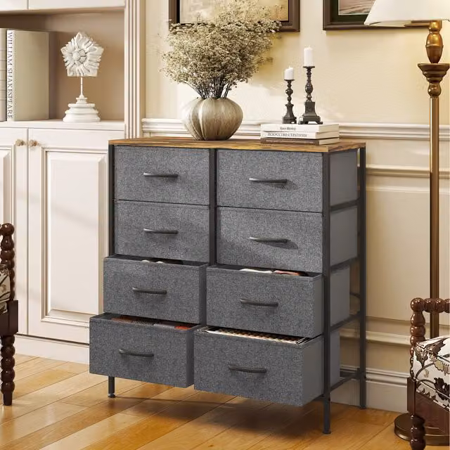 HOMCOM Chest of Drawers Cloth Organiser with Fabric Drawers, Rustic Brown, Grey and Black, Height: 81.5 cm