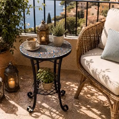 SHATCHI Cairo Mosaic Side Table and Plant Stand with Shelf, Multicolour, W/D/H: 35 x 35 x 54 cm – 2
