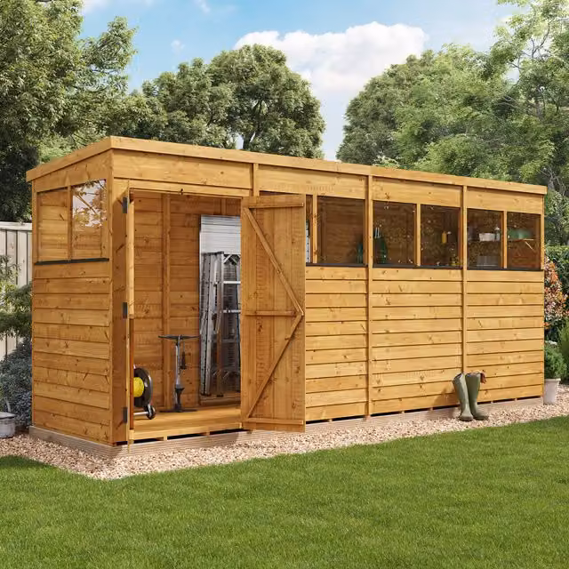 BillyOh Rustic Brown Wooden Pent Shed with Window, W: 487.68 cm, D: 244 cm, H: 182.88 cm