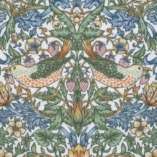 William Morris Strawberry Thief Outdoor Fabric in White and Multicolour