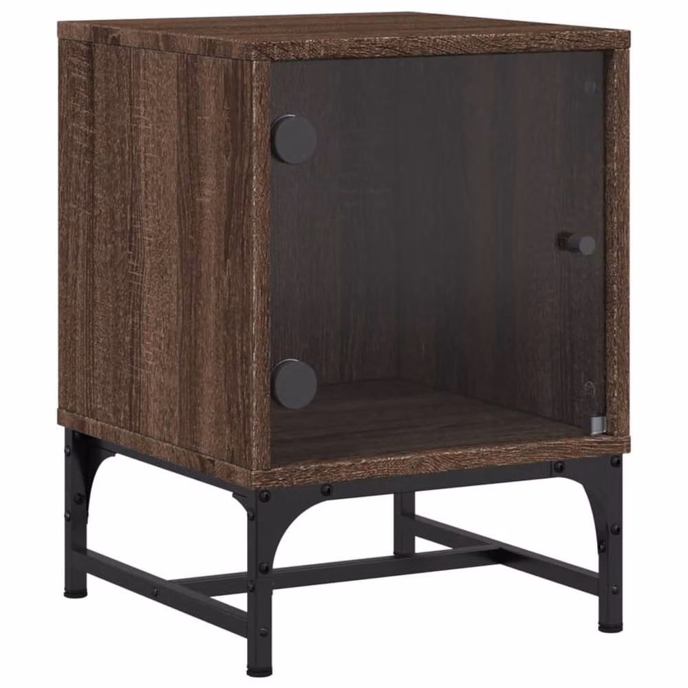 Berkfield Home Bedside Cabinets with Glass Doors, 2 Pack, Brown Oak, W/D/H: 35 x 37 x 50 cm – 3