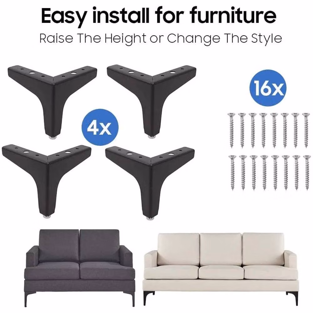 VOGREX 4-Piece Black Iron Metal Furniture Legs for Sofas, Cabinets and Tables – 2