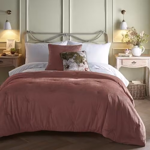 Appletree Heritage Quilted Velvet Bedspread in Pink with Floral Reverse, W/D/H: 150 x 220 cm – 1