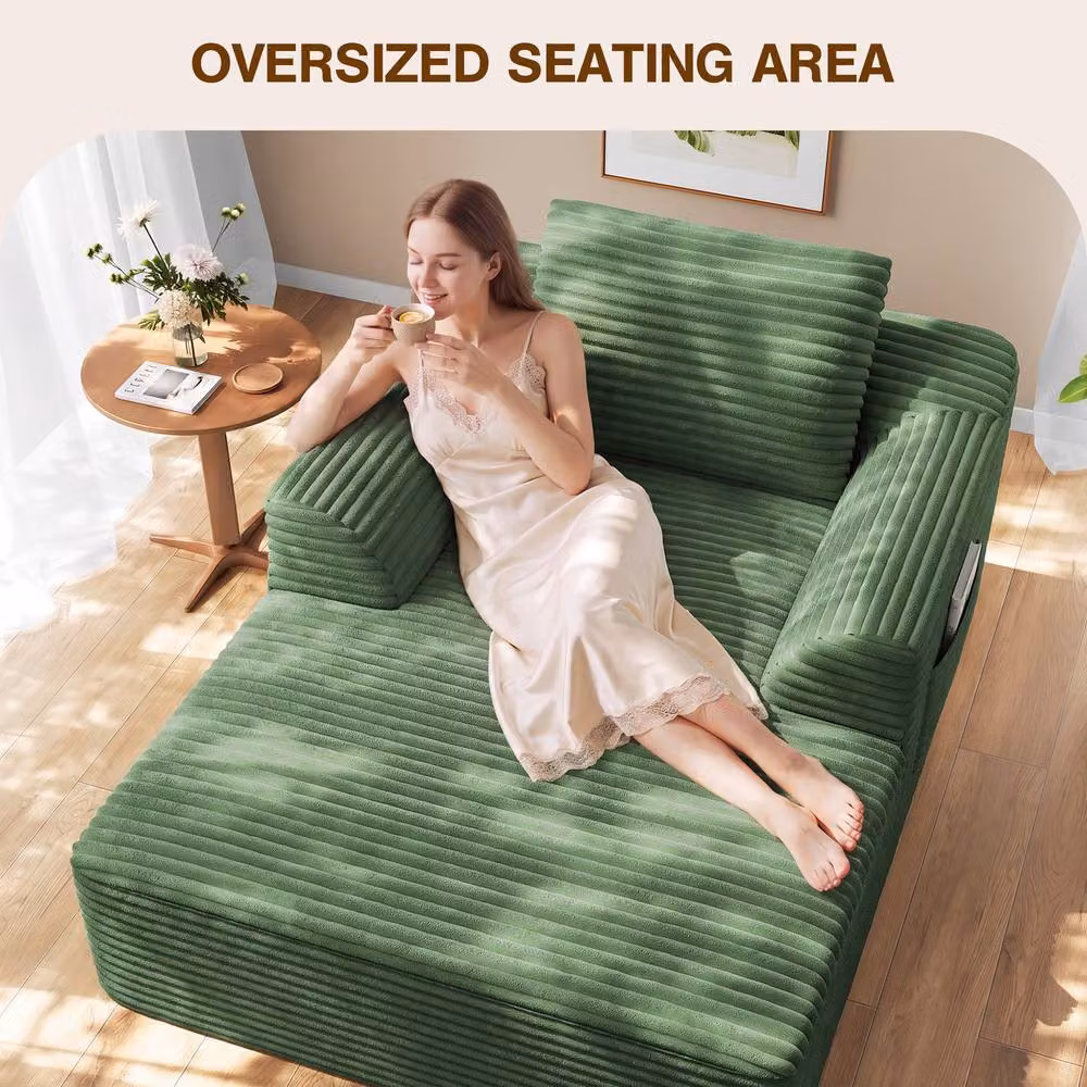 Dprodo Modular High Density Foam Chaise Lounge Sofa in Green Striped – 2